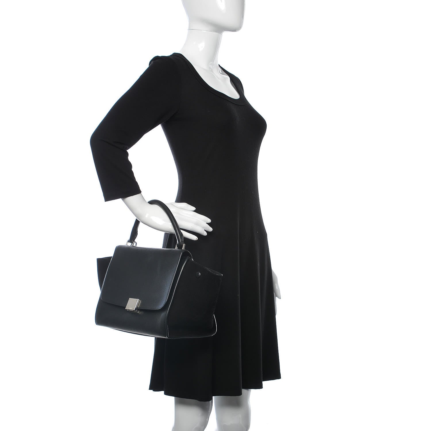 Celine Drummed Calfskin Suede Small Trapeze Black 3 of 16