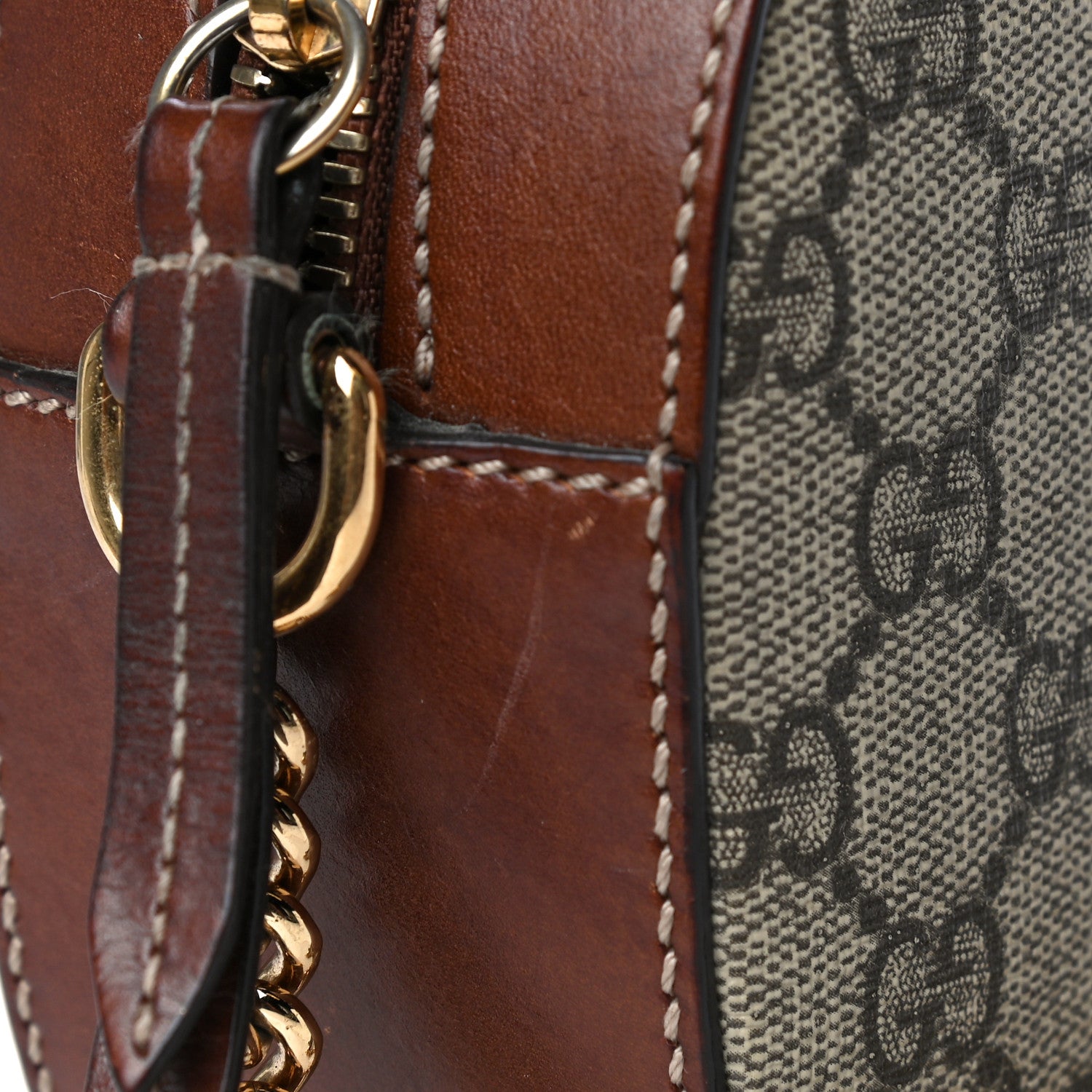 Gucci GG Supreme Monogram Cuoio Toscano Mini Chain Shoulder Bag Beige Ebony Cuir 16 of 21