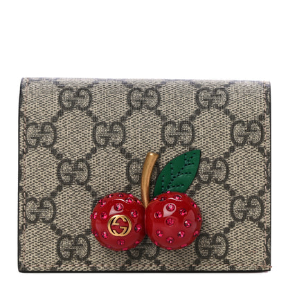 Gucci GG Supreme Monogram Cherry Embellished Card Case Wallet Hibiscus Red 1 of 9