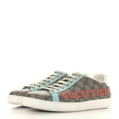 Gucci GG Supreme Monogram Gucci Tiger Womens Ace Sneakers 37.5 Beige Blue Red 4 of 9