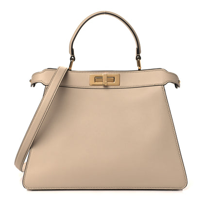 Fendi Vitello Seta Canvas FF Embroidered Medium Peekaboo I SEE U Satchel Nuvola Grezzo White 3 of 11