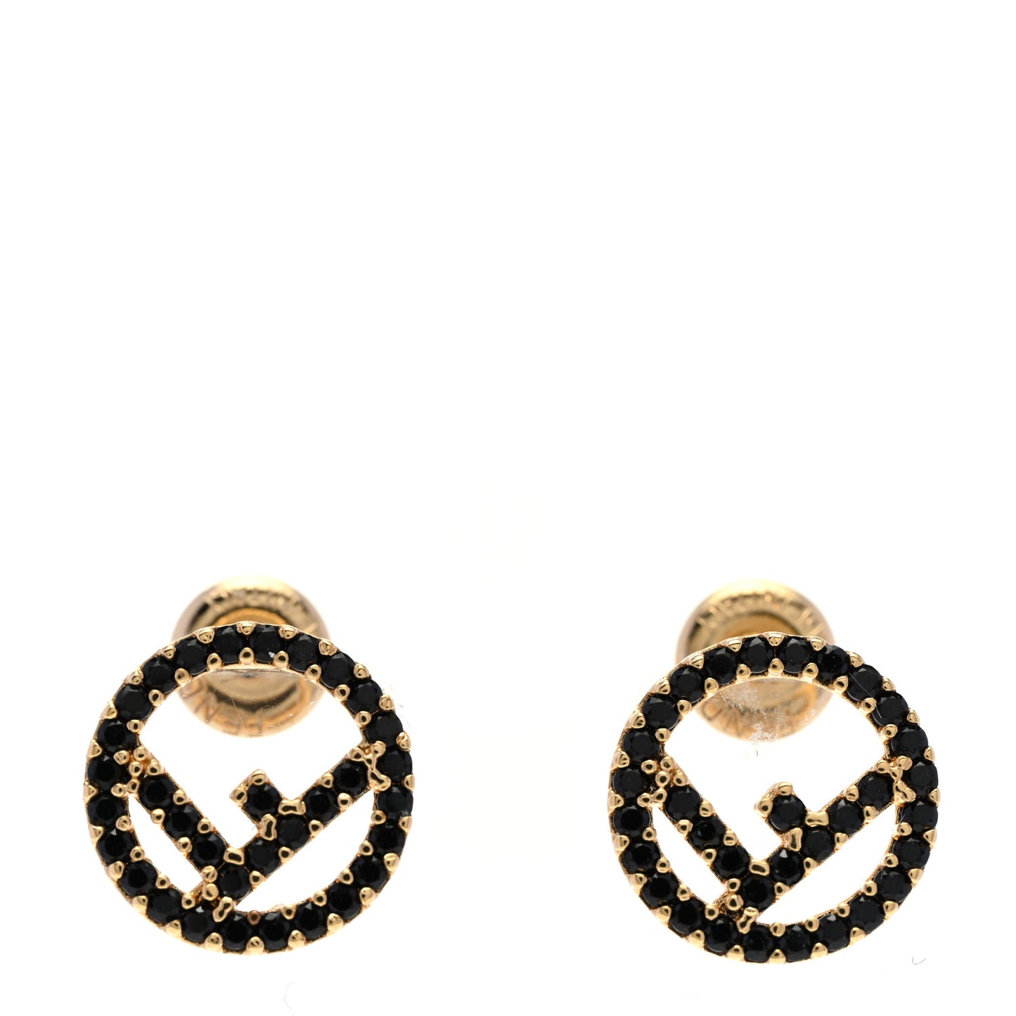 Metal Zircon Crystal F is Fendi Earrings Black Gold