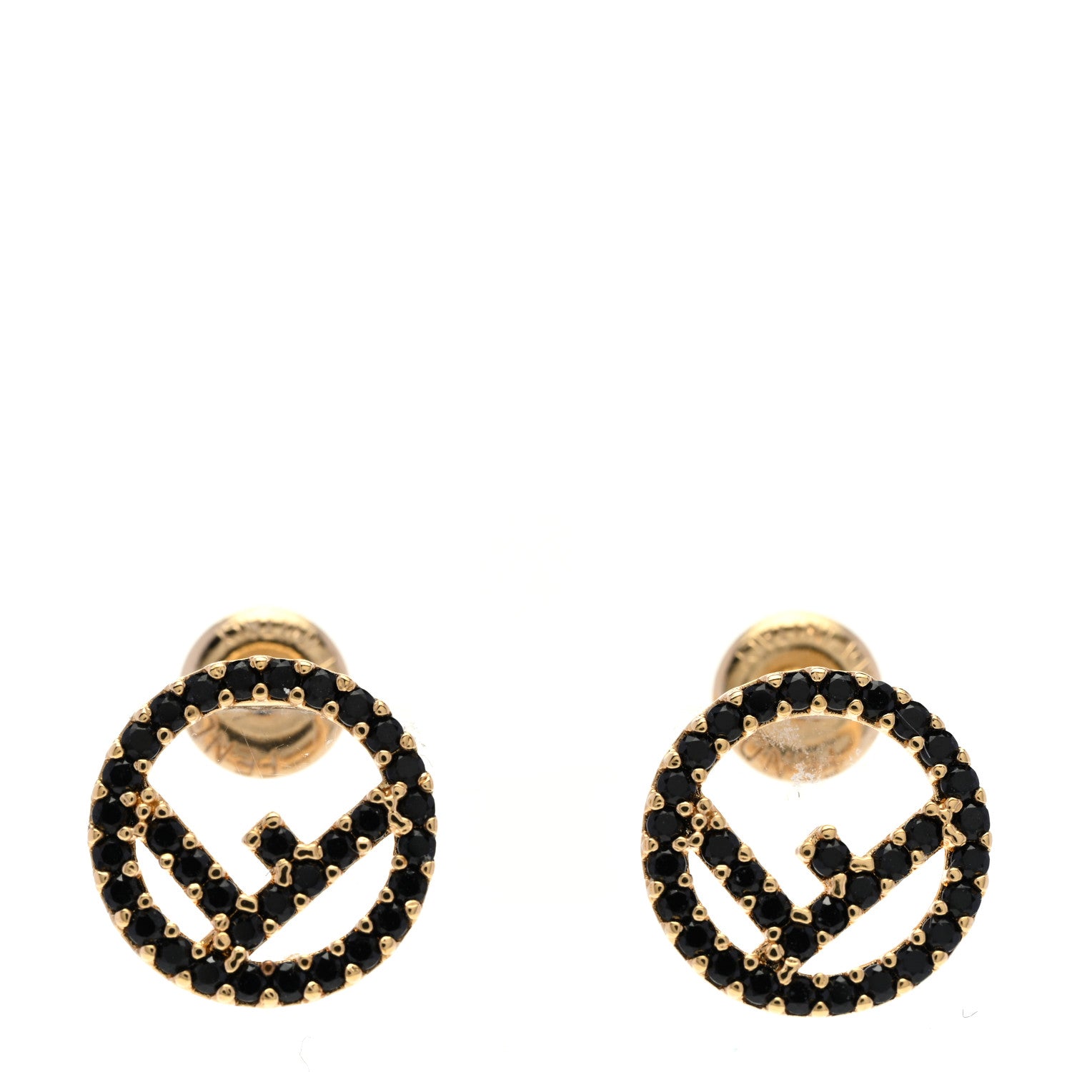 Fendi Metal Zircon Crystal F is Fendi Earrings Black Gold 1 of 6