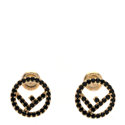 Fendi Metal Zircon Crystal F is Fendi Earrings Black Gold 1 of 6