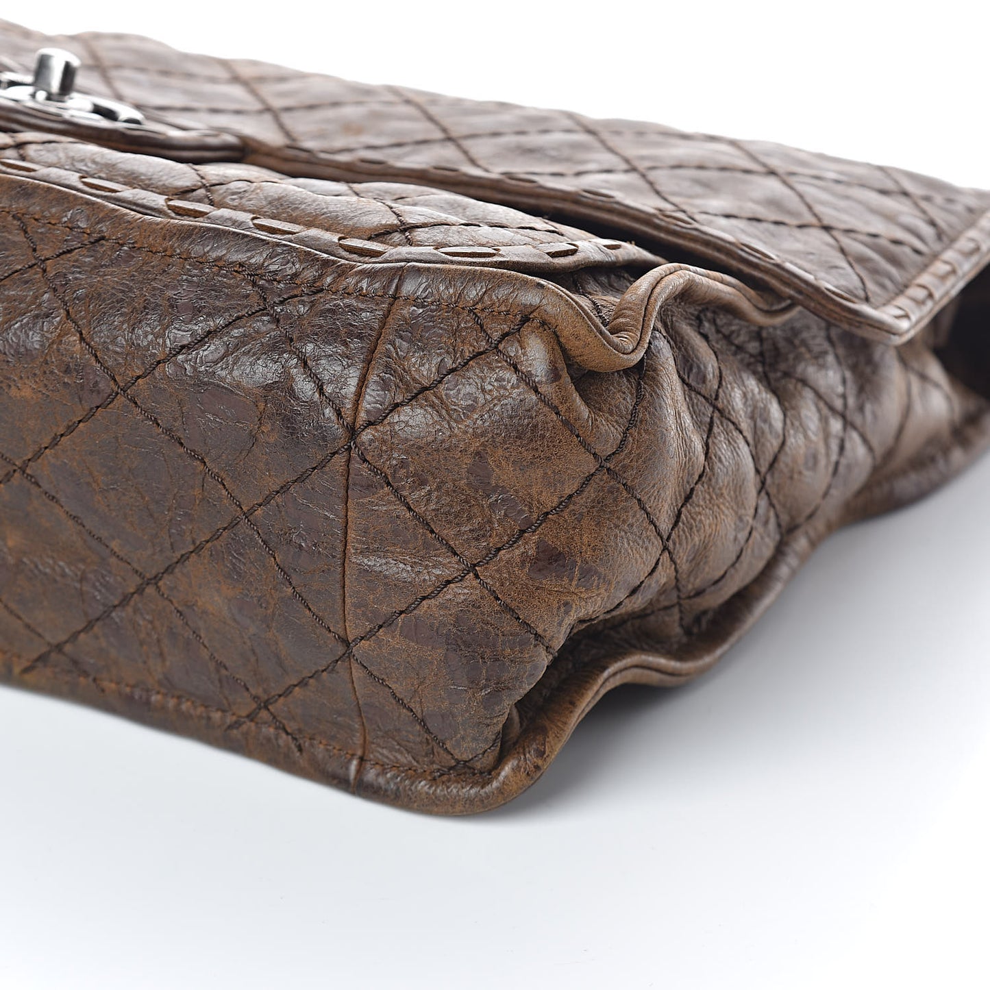Aged Crumpled Calfskin Vintage Flap Brown