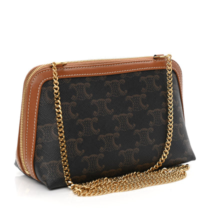 Celine Triomphe Canvas Calfskin Mini Clutch on Chain Tan 3 of 11