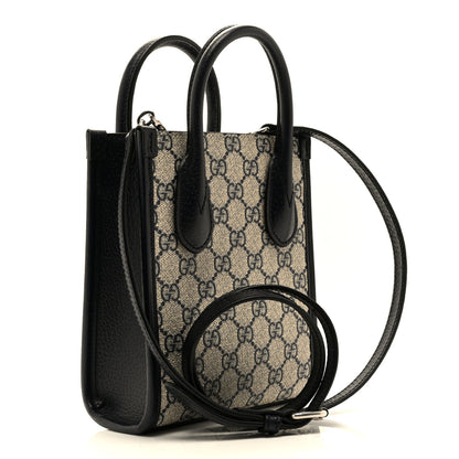 Gucci GG Supreme Monogram Textured Dollar Calfskin Mini Retro Interlocking G Tote Bag Beige Blue 3 of 11