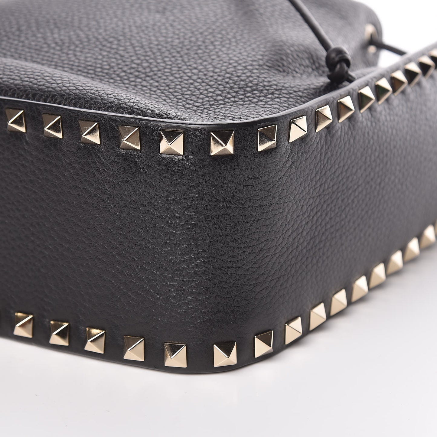 Grained Calfskin Rockstud Bucket Bag Black
