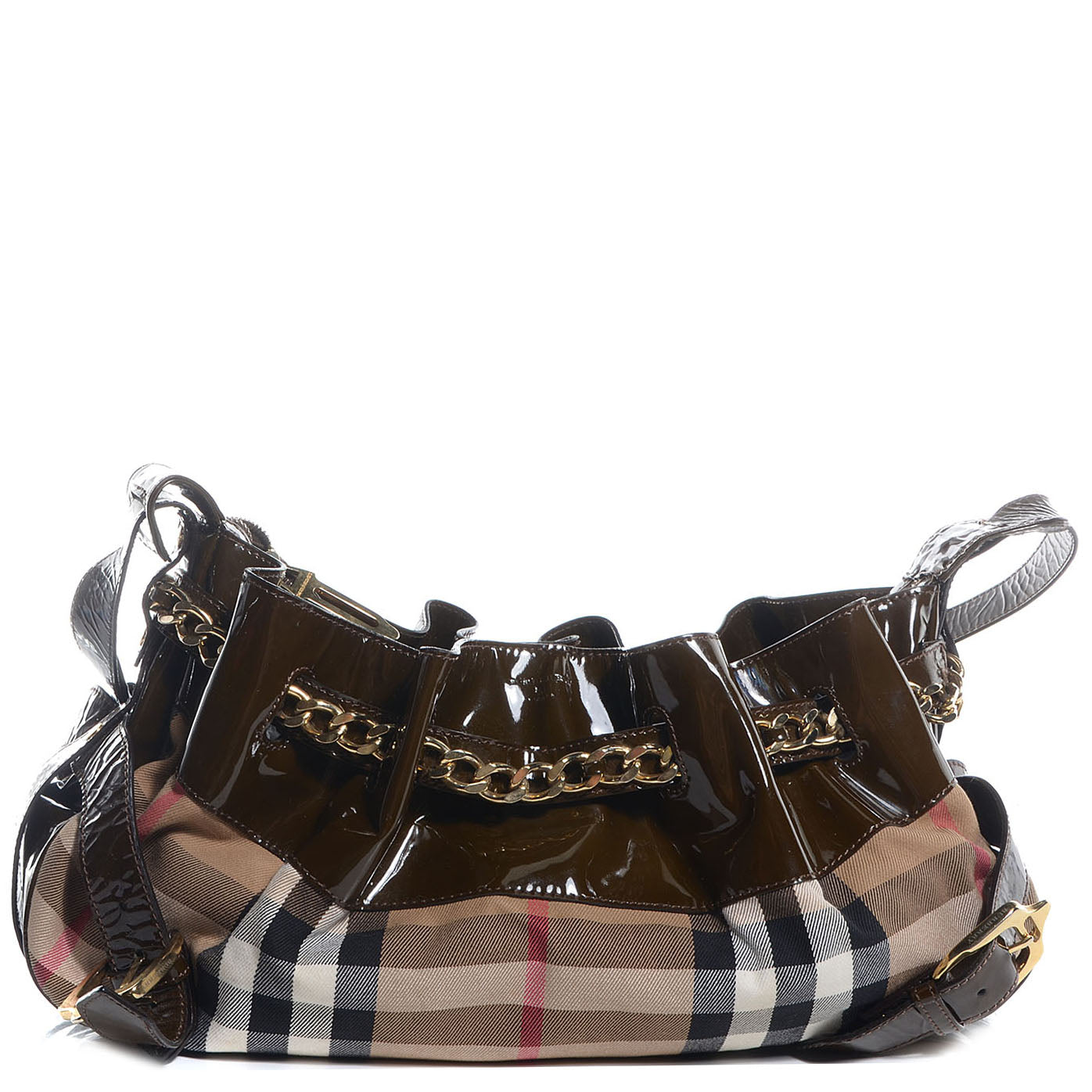 House Check Patent Margaret Bag Brown