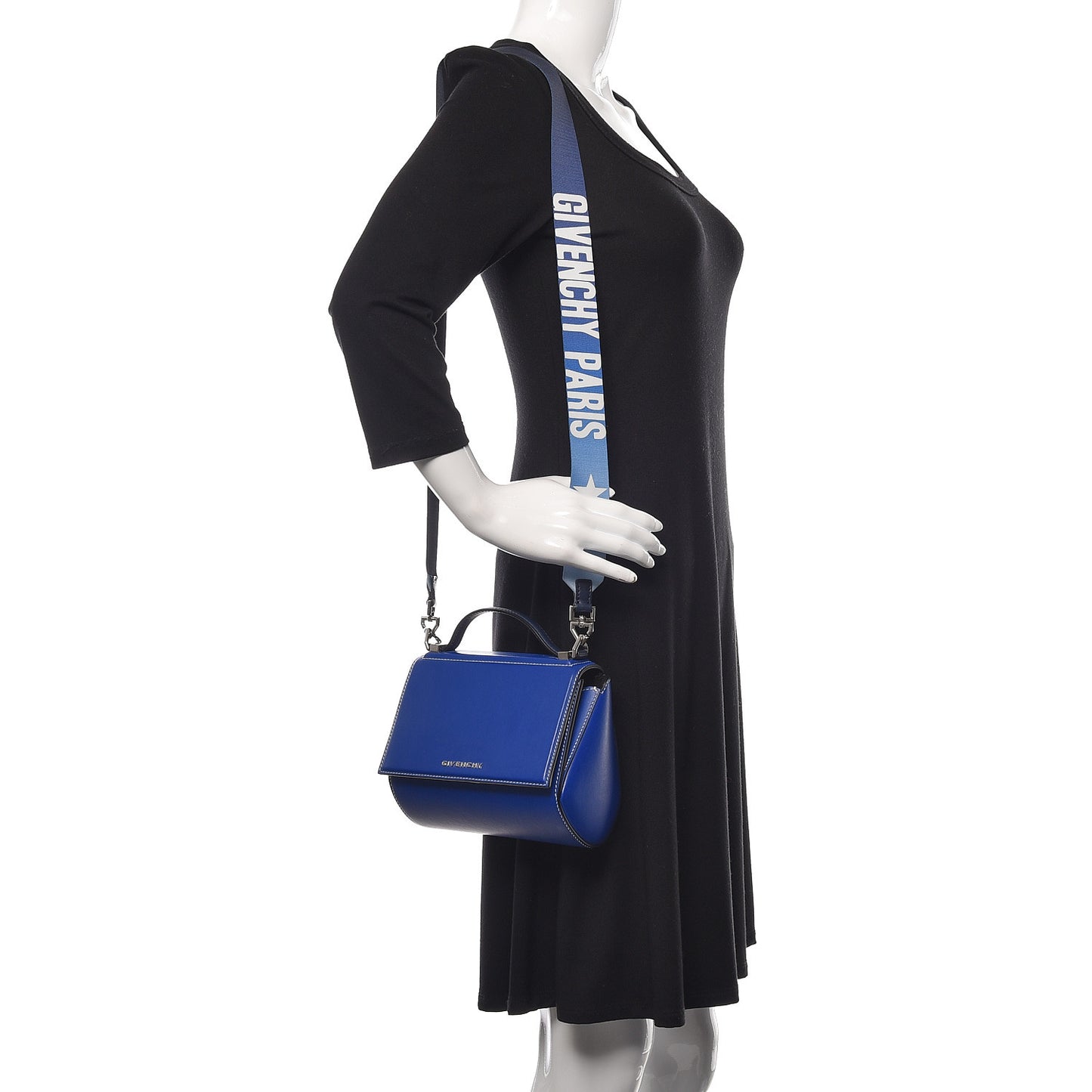 Calfskin Mini Pandora Box Logo Strap Crossbody Bag Moroccan Blue