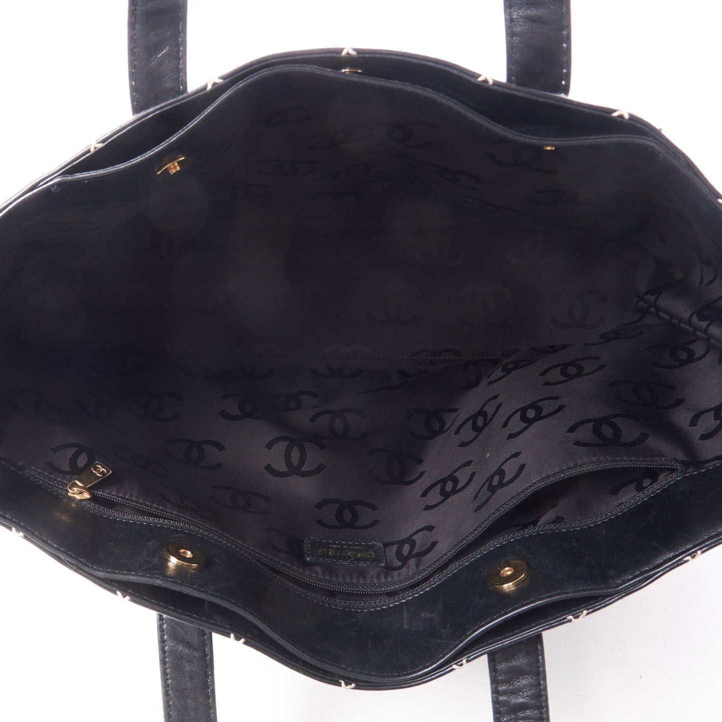 Calfskin Wild Stitch Large Tote Black