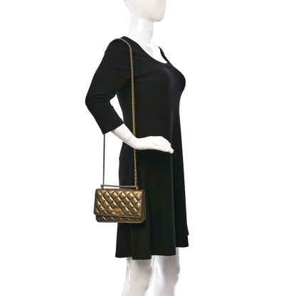 Chanel Metallic Lambskin Quilted CC Wallet On Chain WOC Gold 2 of 9