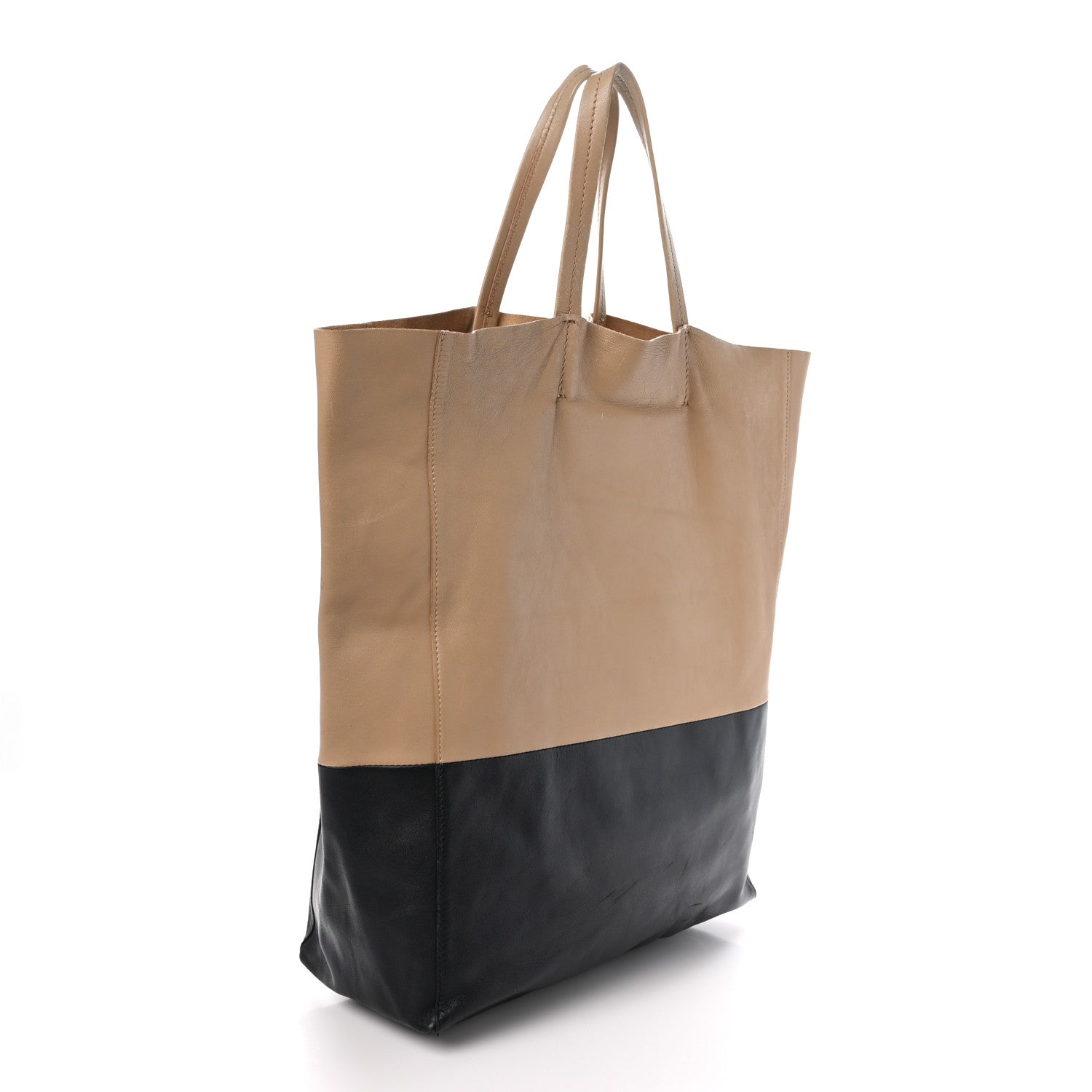 Celine Lambskin Vertical Bi-Cabas Beige Black 3 of 10
