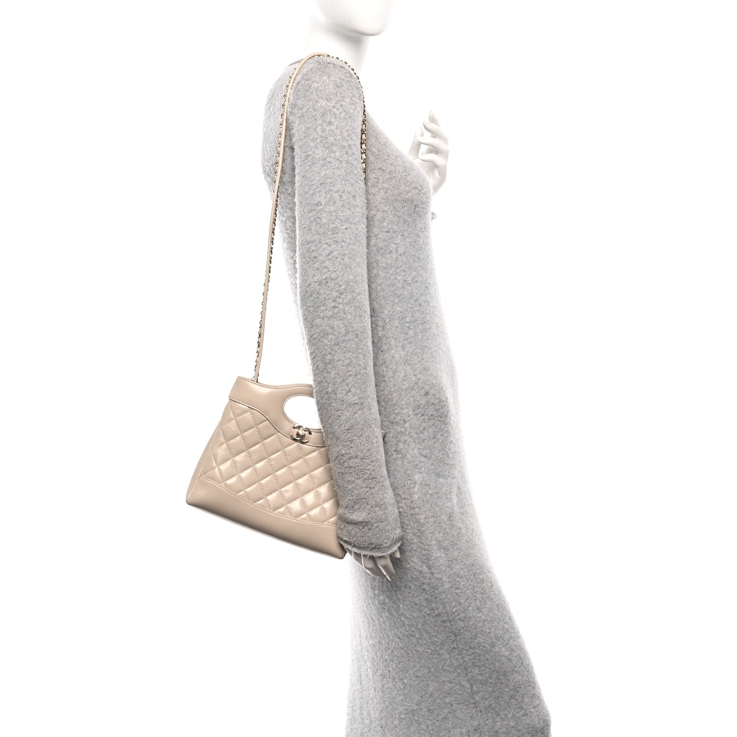 Chanel Shiny Crumpled Calfskin Quilted Mini 31 Shopping Bag Beige 2 of 11