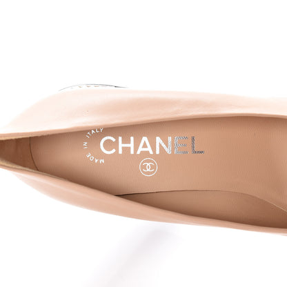Chanel Lambskin Pearl Cap Toe Pumps 37.5 Beige Black 6 of 8