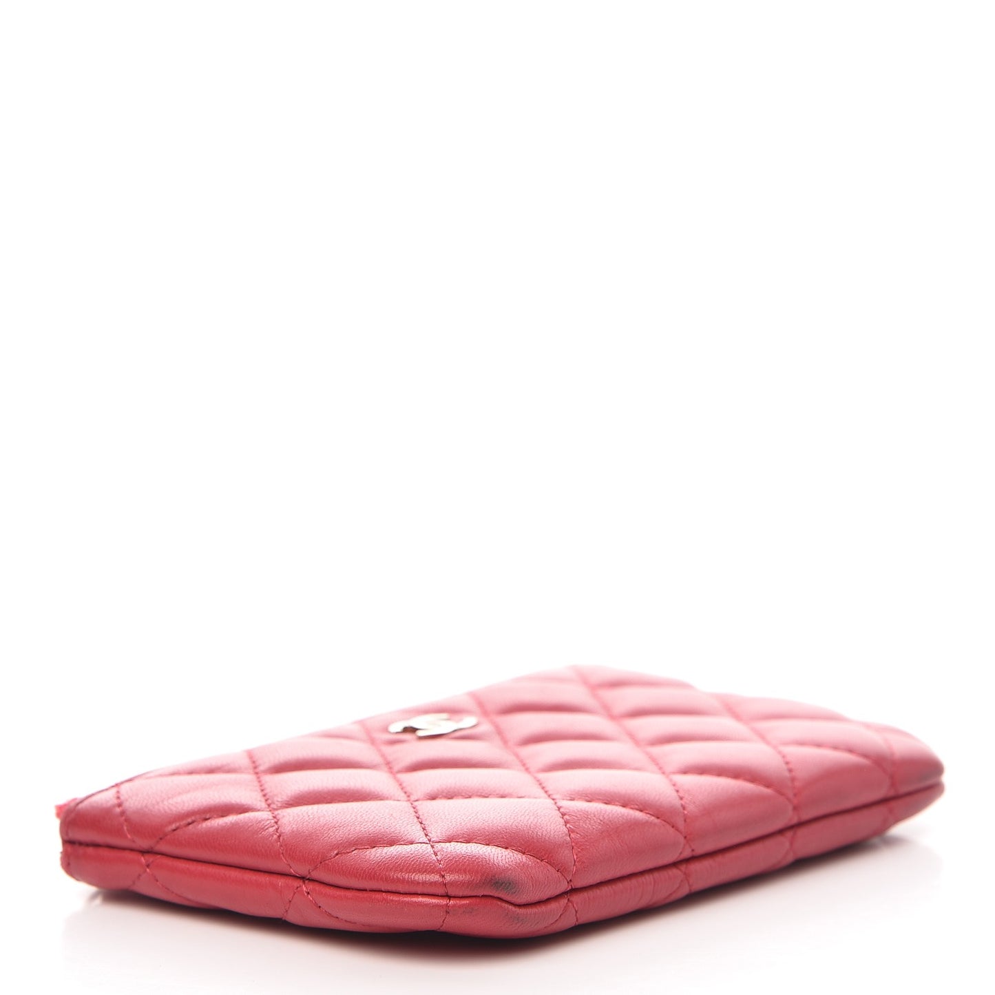 Lambskin Quilted Small Cosmetic Case Dark Pink