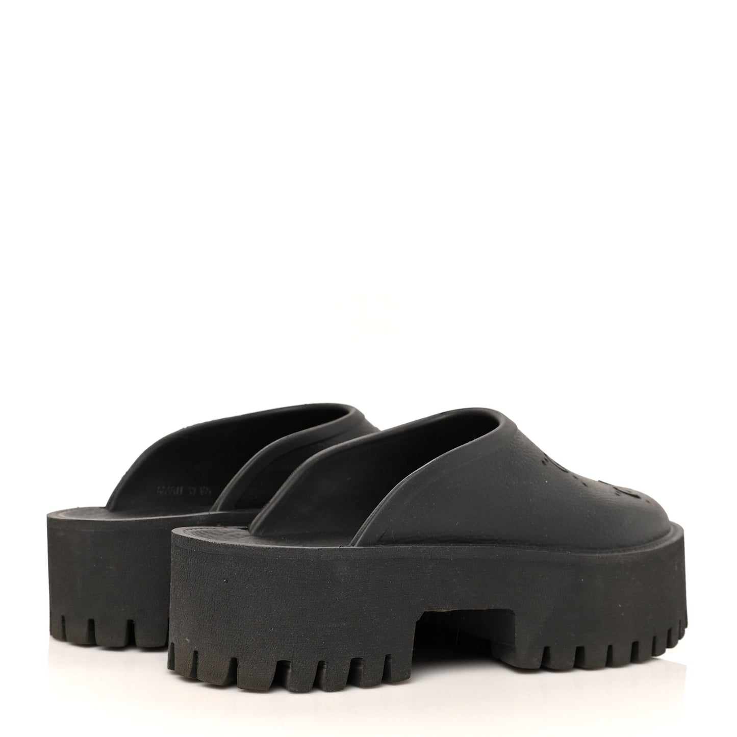 Rubber GG Monogram Perforated Elea Platform 55mm Lug Sole Sandals 39 Black