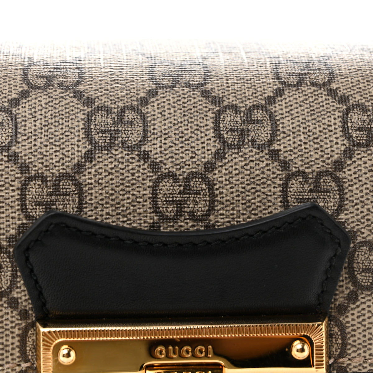 GG Supreme Monogram Small Padlock Bamboo Shoulder Bag Beige Black Cuir