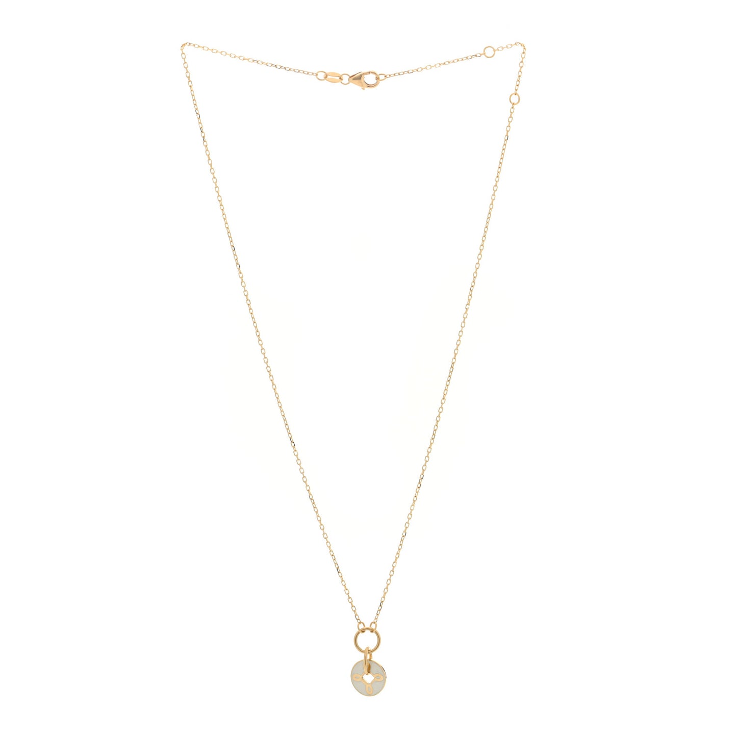 18K Yellow Gold Enamel Petite Champleve True Love Knot Necklace White