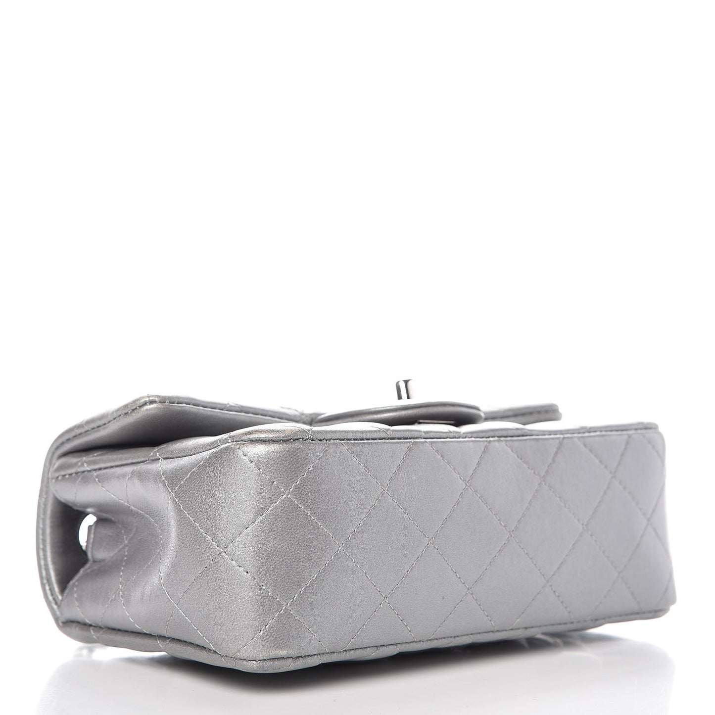Metallic Lambskin Quilted Mini Rectangular Flap Silver