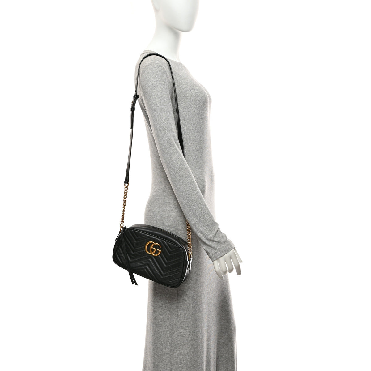 Gucci Calfskin Matelasse Small GG Marmont Chain Shoulder Bag Black 2 of 11