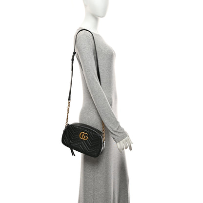 Gucci Calfskin Matelasse Small GG Marmont Chain Shoulder Bag Black 2 of 11
