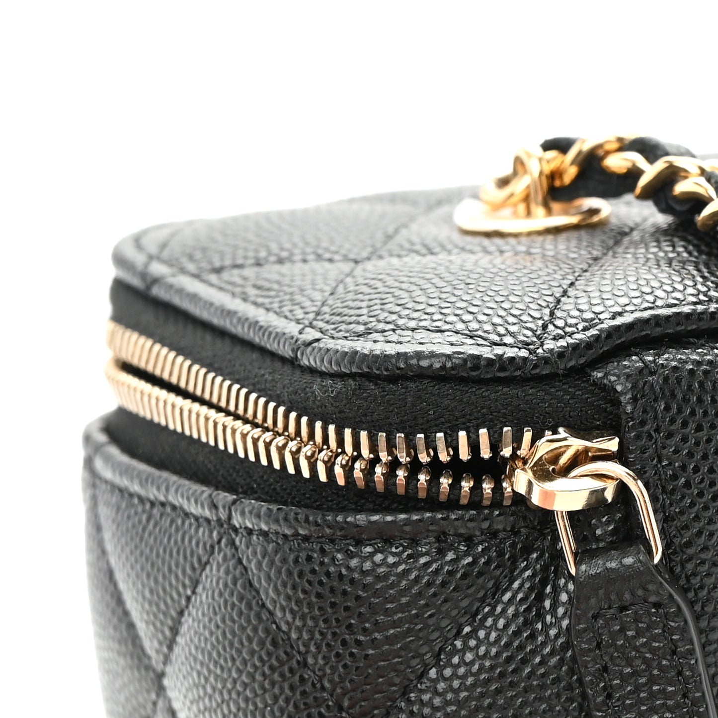 Caviar Quilted Enamel Coco Casino Small Vanity Case With Chain Black