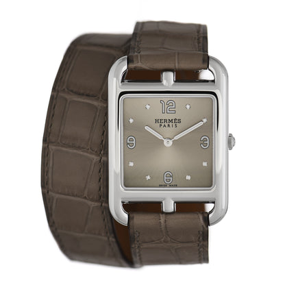 Hermes Stainless Steel Alligator Diamond 29mm Cape Cod Double Tour Quartz Watch Gris Elephant 1 of 5
