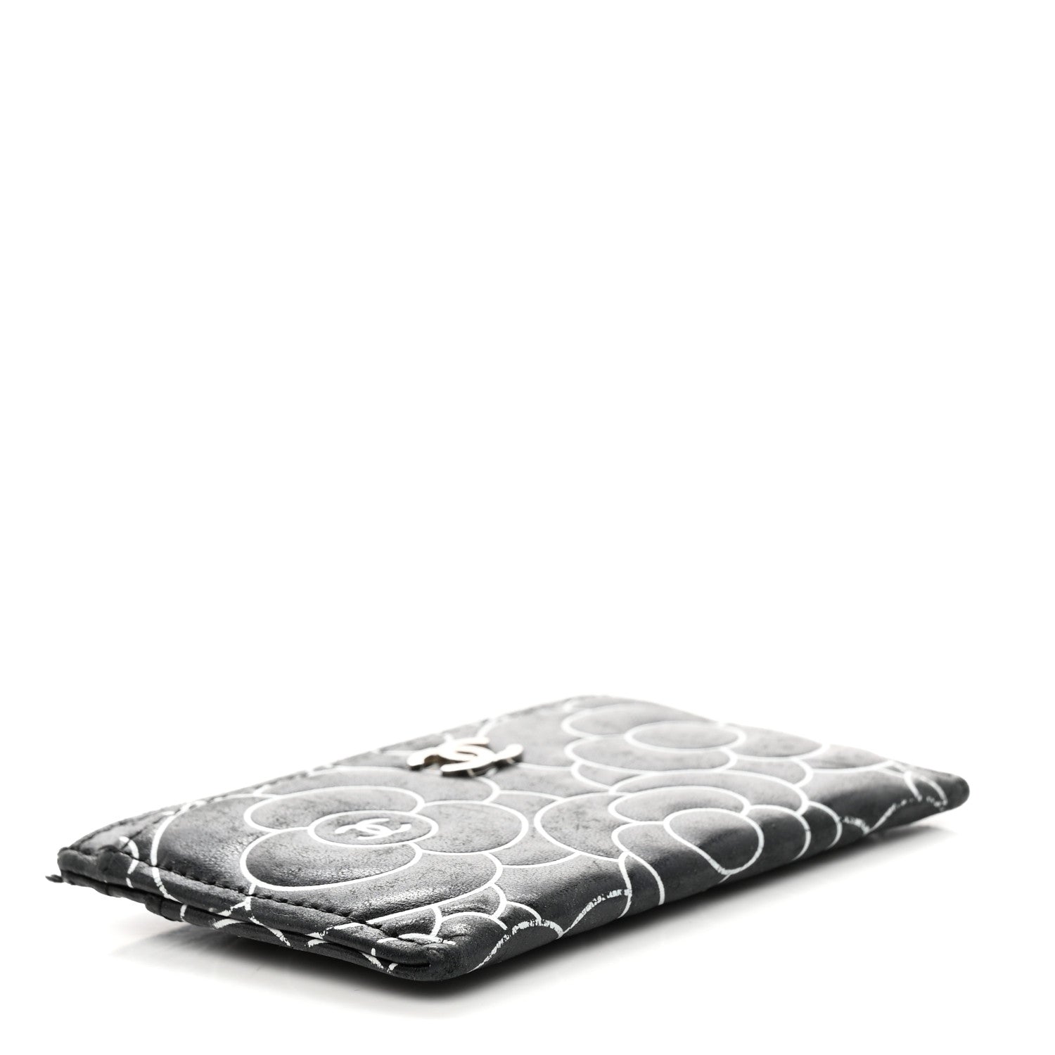 Chanel Lambskin Camellia Embossed Card Holder Black White 4 of 8