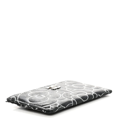 Chanel Lambskin Camellia Embossed Card Holder Black White 4 of 8