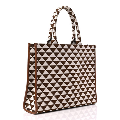 Prada Jacquard Saffiano Triangolo Symbole Embroidered Large Tote Tobacco Talco 3 of 9
