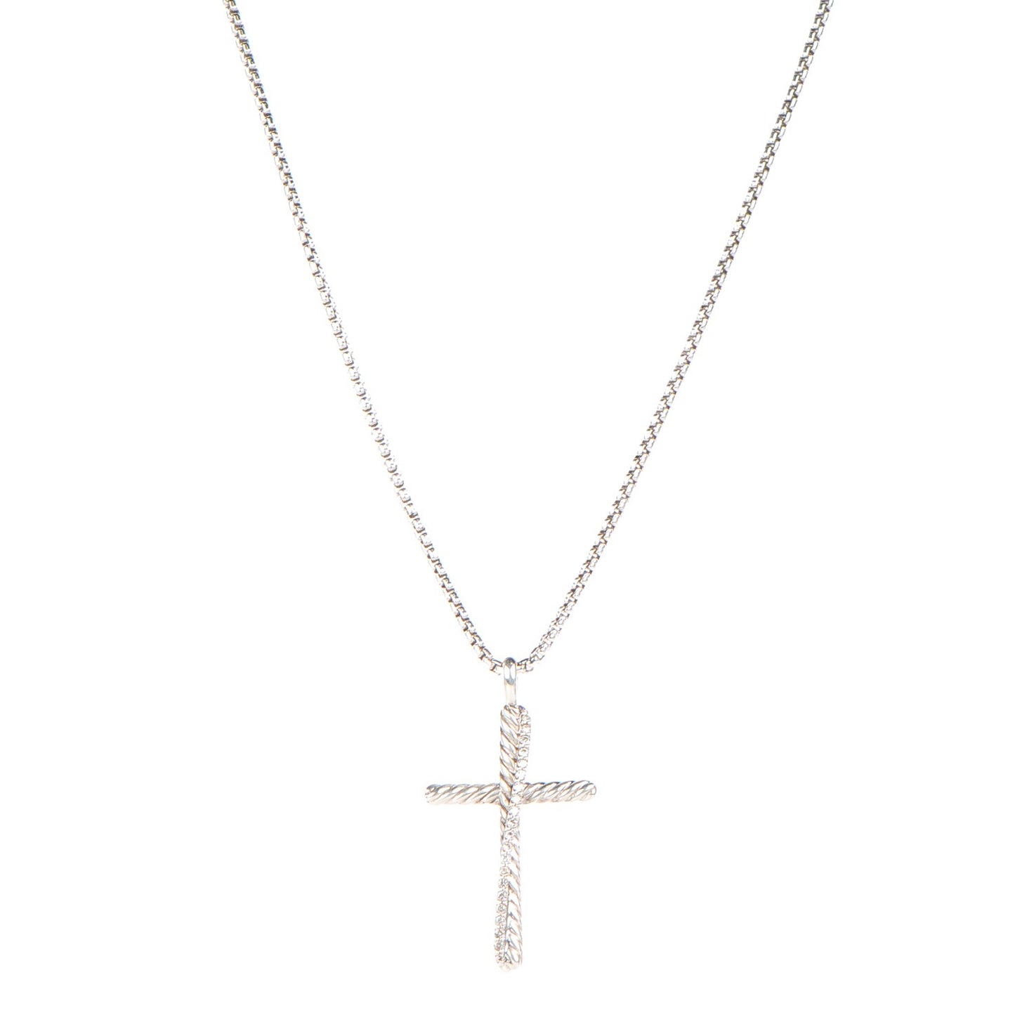 Sterling Silver Diamond Pave 29mm Crossover Cross Necklace