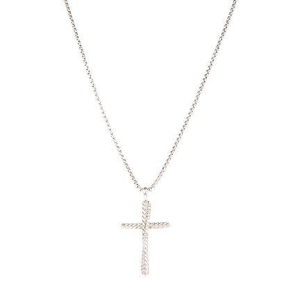 David Yurman Sterling Silver Diamond Pave 29mm Crossover Cross Necklace 1 of 6
