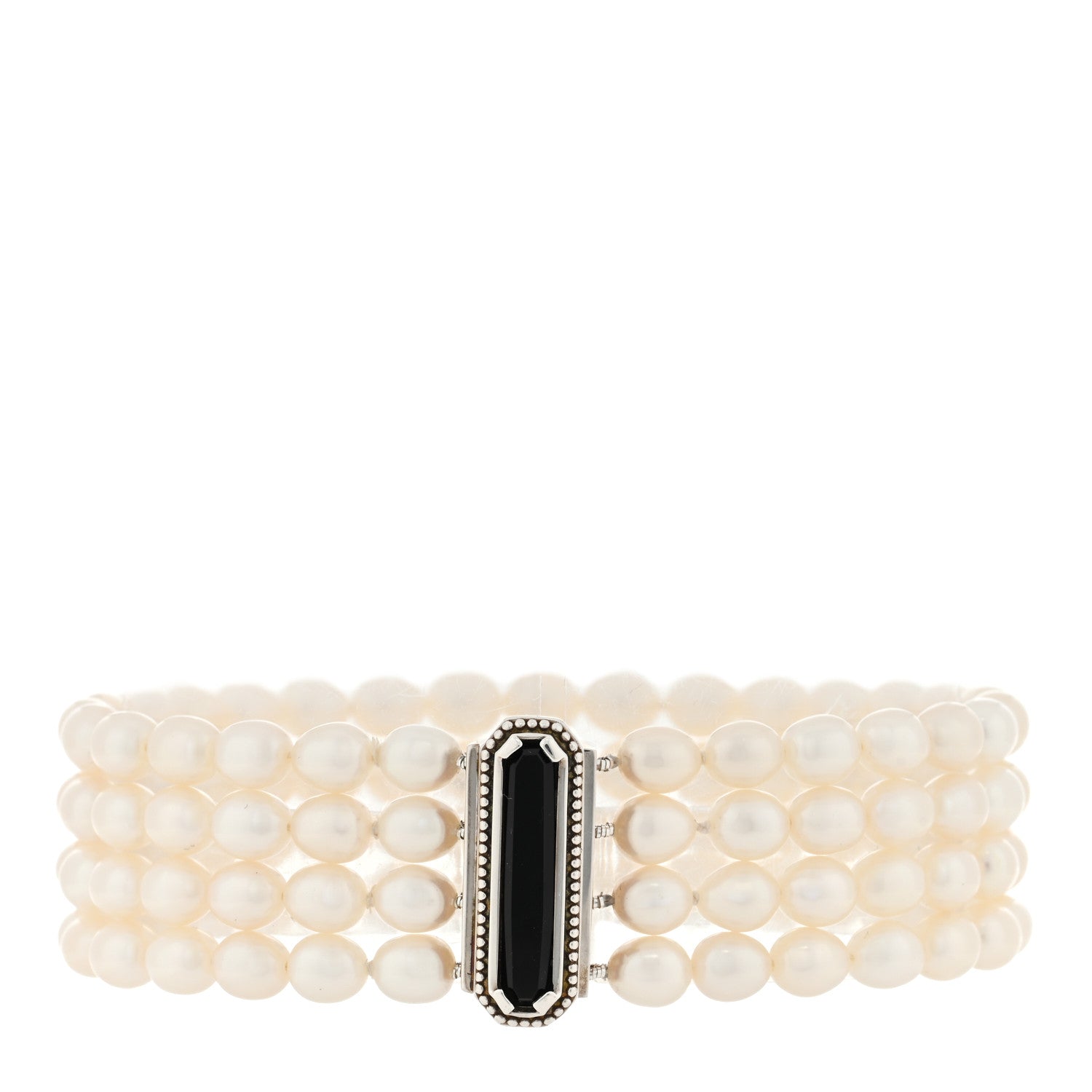 Tiffany Sterling Silver Black Onyx Freshwater Pearl 5-5.5mm Ziegfeld Four Strand Bracelet 2 of 3