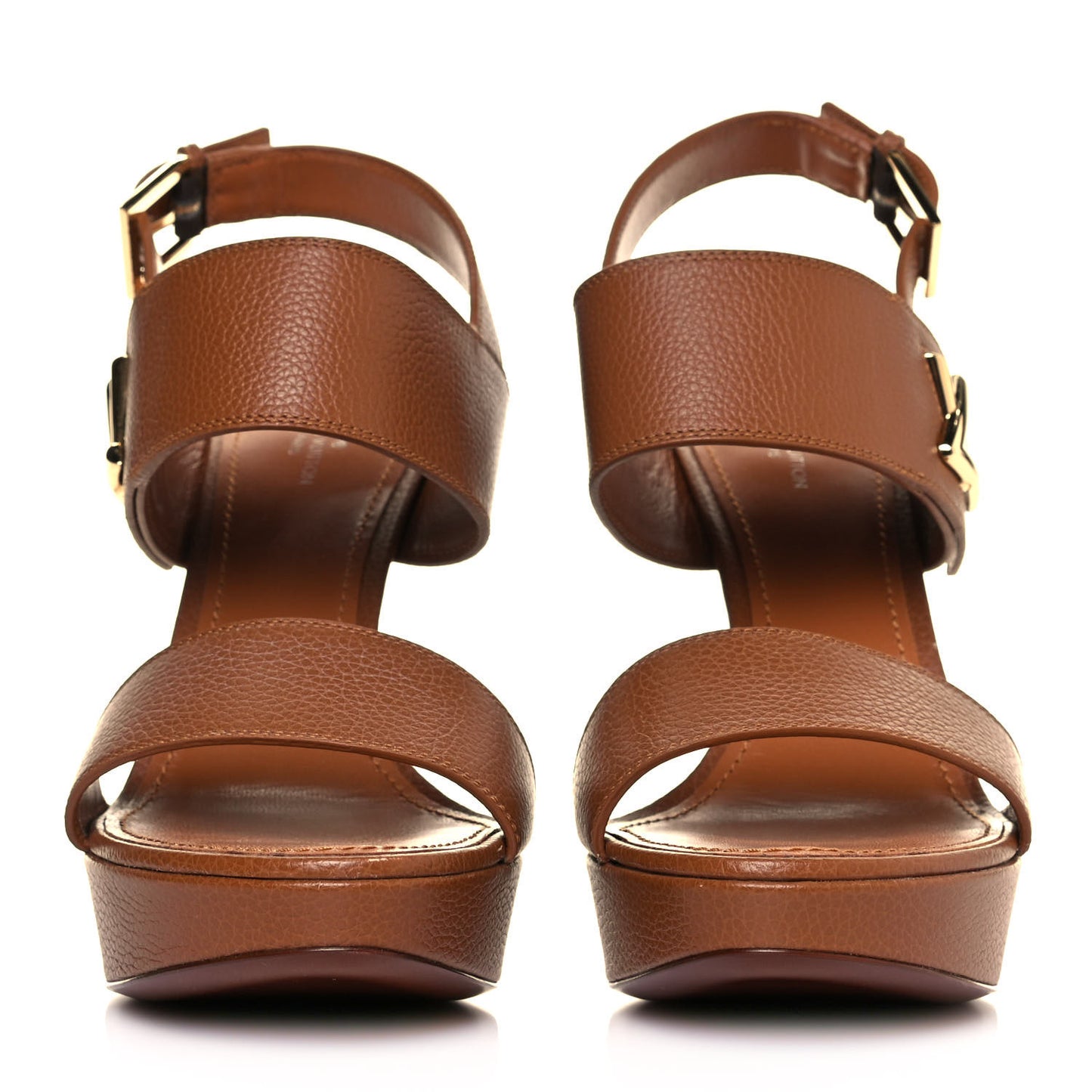 Grained Calfskin Horizon Platform Sandals 41 Cognac