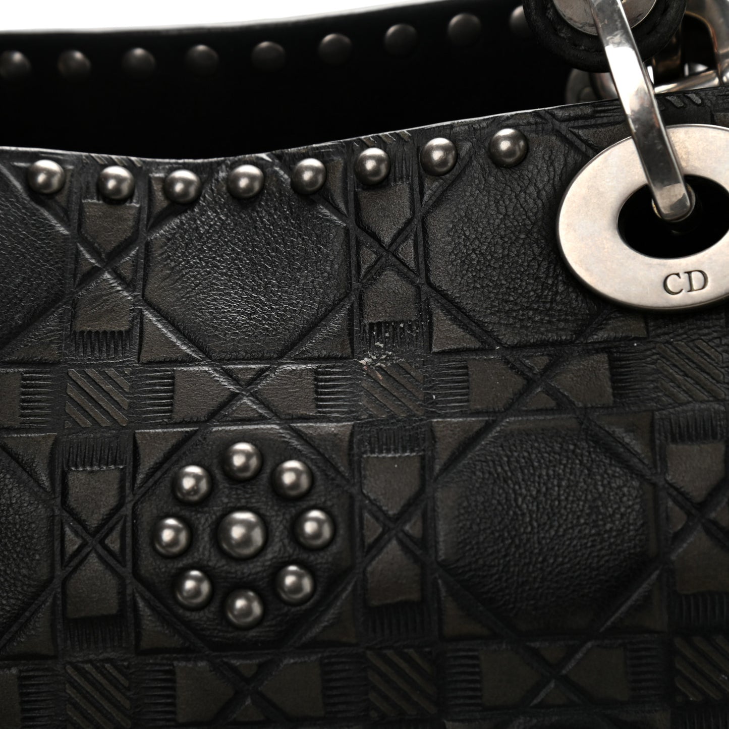 Calfskin Studded Flower Medium Lady Dior Black