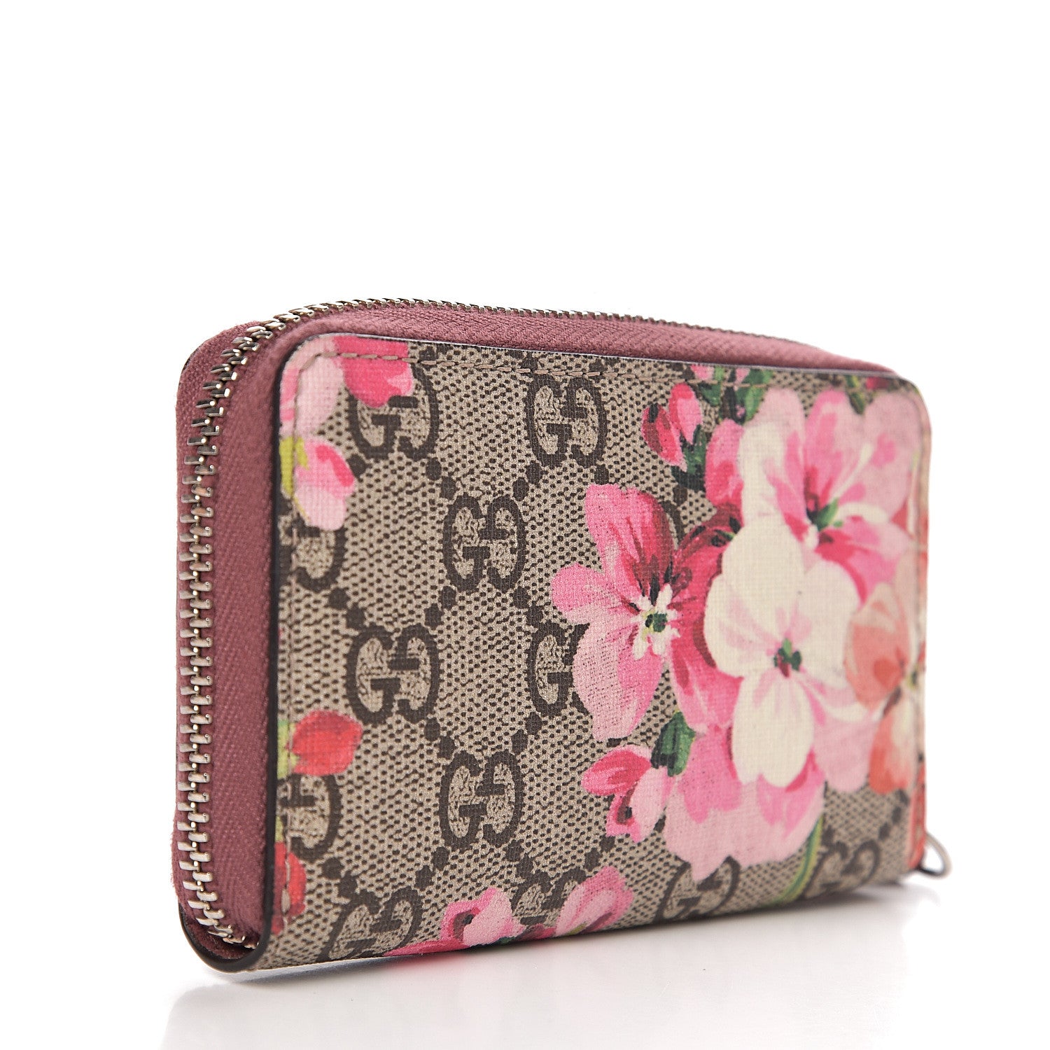 Gucci GG Supreme Monogram Blooms Zip Around Card Case Wallet Beige Multicolor Dry Rose 2 of 6
