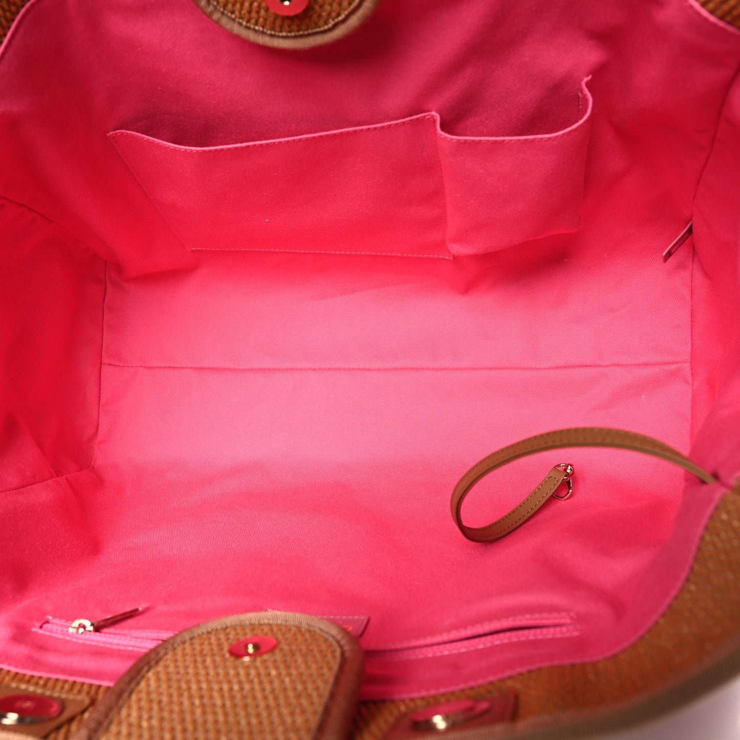 Straw Raffia Calfskin Striped Large Deauville Tote Dark Beige Fuchsia Navy Blue