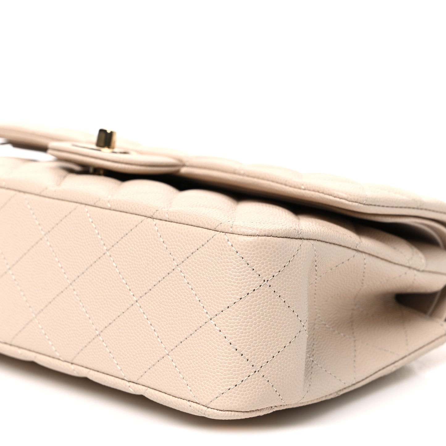 Caviar Quilted Medium Double Flap Ecru