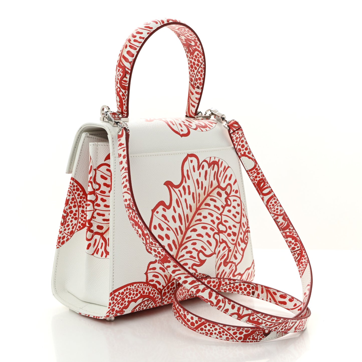 Calfskin Printed Small Iconic Top Handle Bag White Red