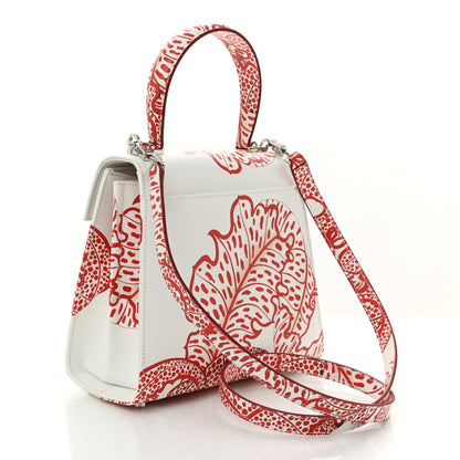 Salvatore Ferragamo Calfskin Printed Small Iconic Top Handle Bag White Red 3 of 10