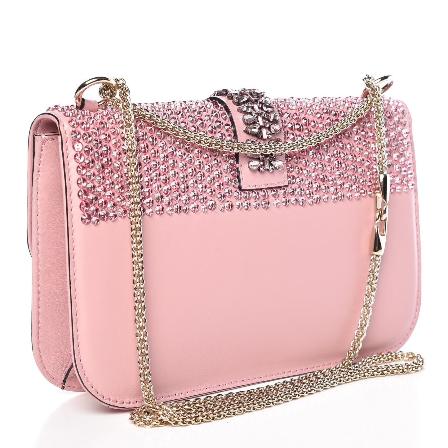 Vitello Crystal Embellished Medium Glam Lock Rockstud Flap Pop Gardenia