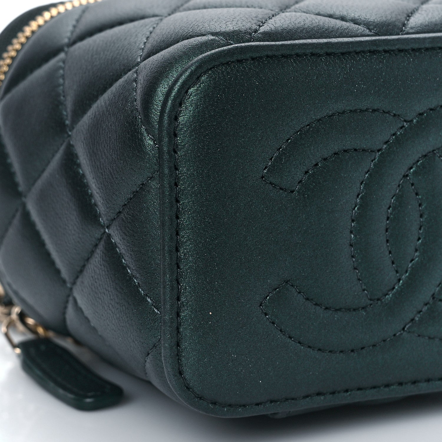 Chanel Iridescent Lambskin Quilted Mini Top Handle Vanity Case With Chain Dark Green 8 of 10