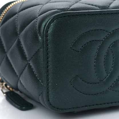 Chanel Iridescent Lambskin Quilted Mini Top Handle Vanity Case With Chain Dark Green 8 of 10