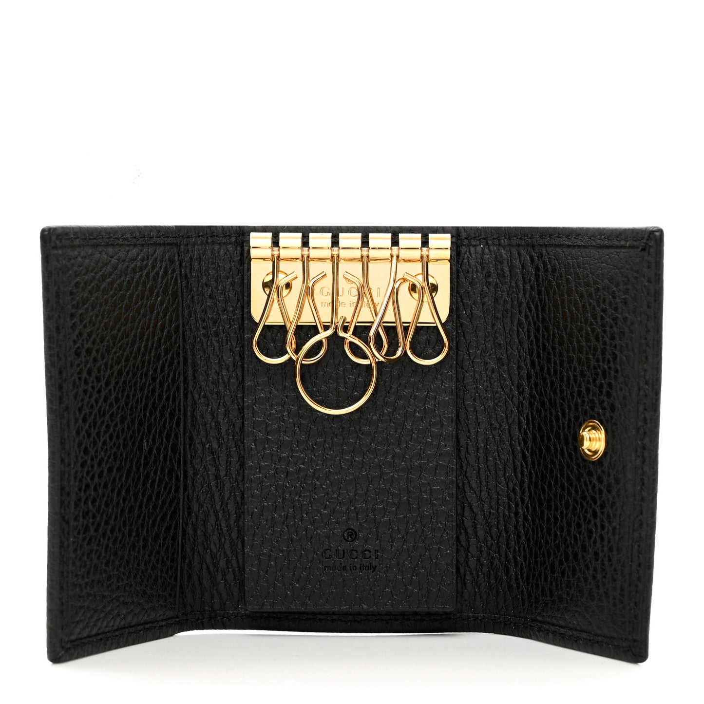 Pebbled Calfskin GG Marmont 6 Key Holder Black
