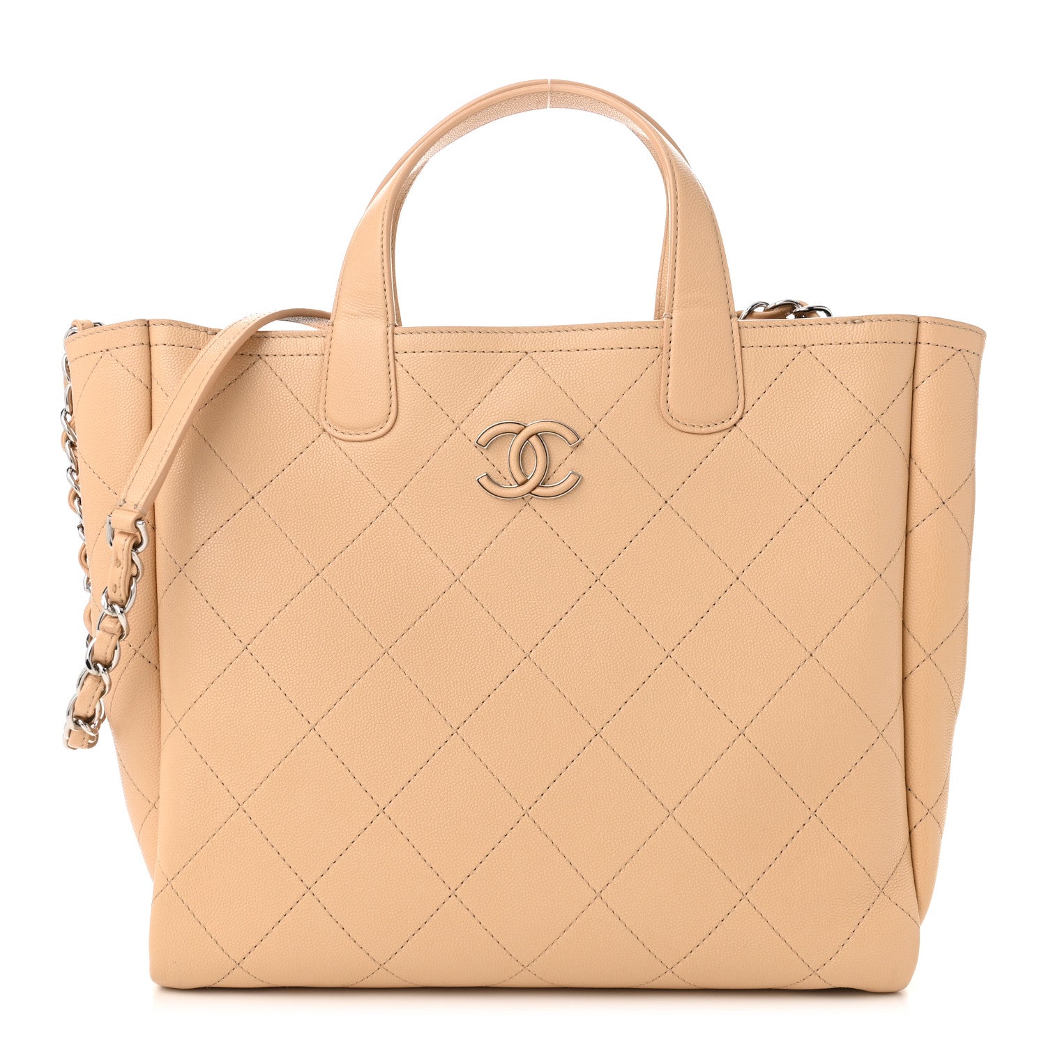 Chanel Caviar Stitched Small Shopping Tote Beige 1 of 10