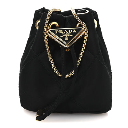 Prada Re-Nylon Quilted Metal Triangle Logo Mini Drawcord Pouch Shoulder Bag Black 1 of 12
