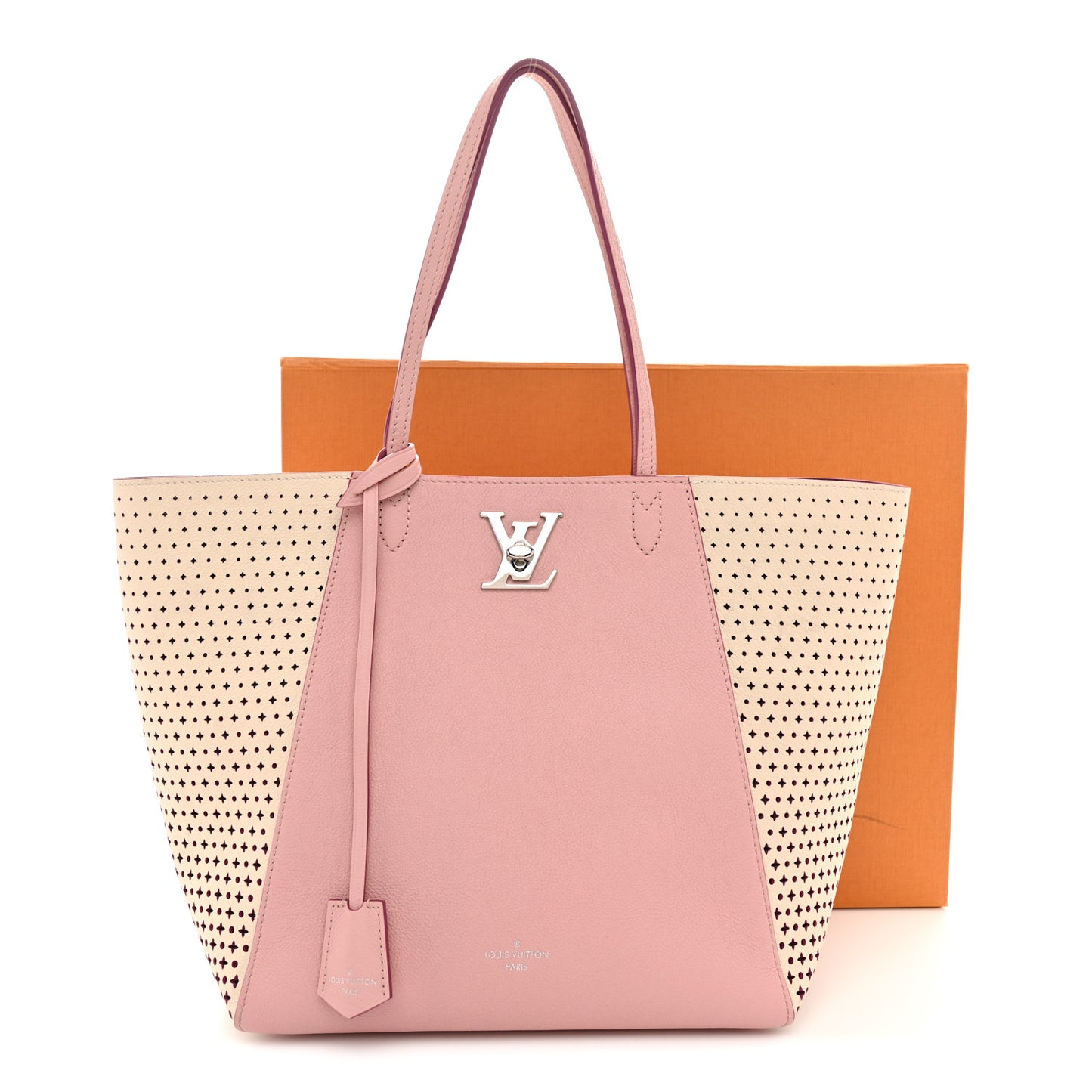Calfskin Perforated Lockme Cabas Rose Poudre Creme