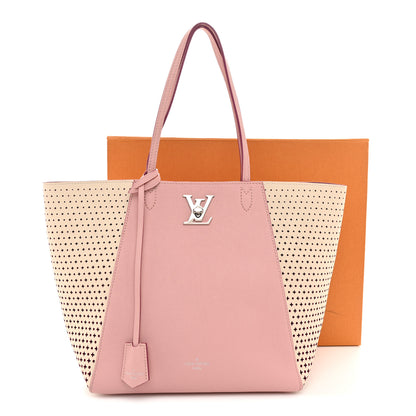 Louis Vuitton Calfskin Perforated Lockme Cabas Rose Poudre Creme 12 of 12