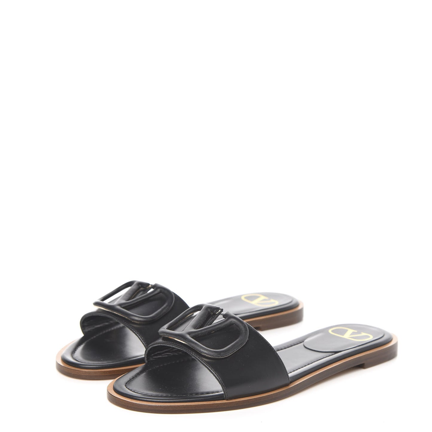Calfskin Vlogo Flat Slide Sandals 36.5 Black